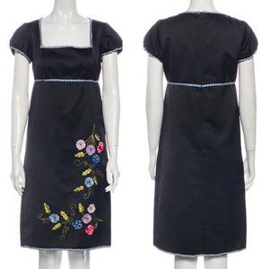 VTG Anna Sui Satin Mini Dress Floral Embroidery 6